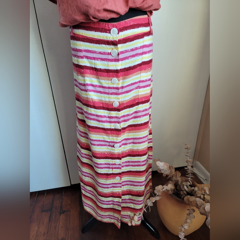 Striped Button-Down Skirt Linen Blend resort ballet core fairy whimsy boho